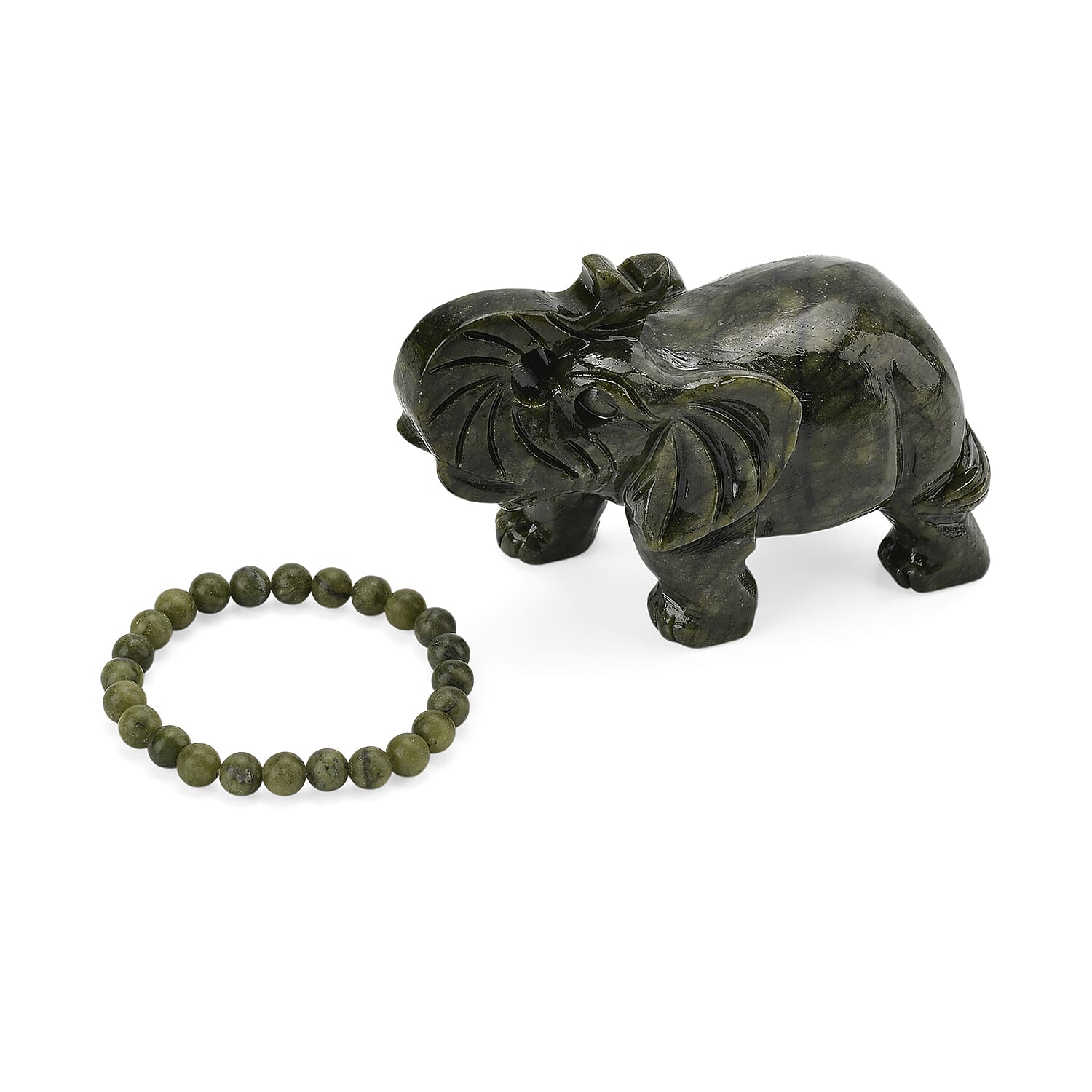 Tucson Preview- Serpentine (Chinese Jade) Handcrafted Elephant Figurine with Free Bracelet 2595.00 Ct. 4413665 0