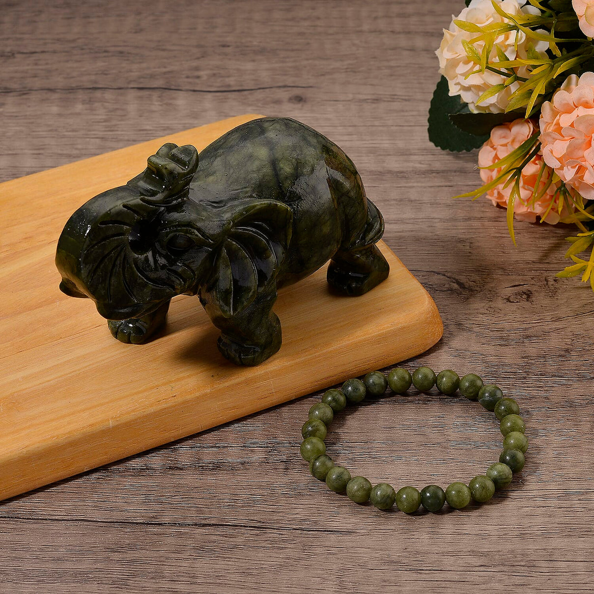 Tucson Preview- Serpentine (Chinese Jade) Handcrafted Elephant Figurine with Free Bracelet 2595.00 Ct. 4413665 2