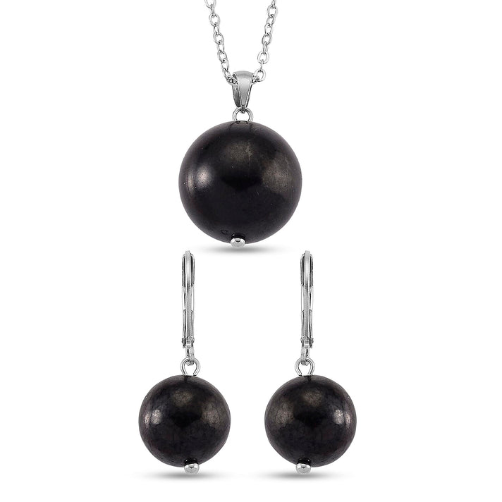 2 Piece Set - Natural Shungite Beads Lever Back Drop Earrings and Pendant with Chain (Size 20) 45.00 Ct. 4452481 1