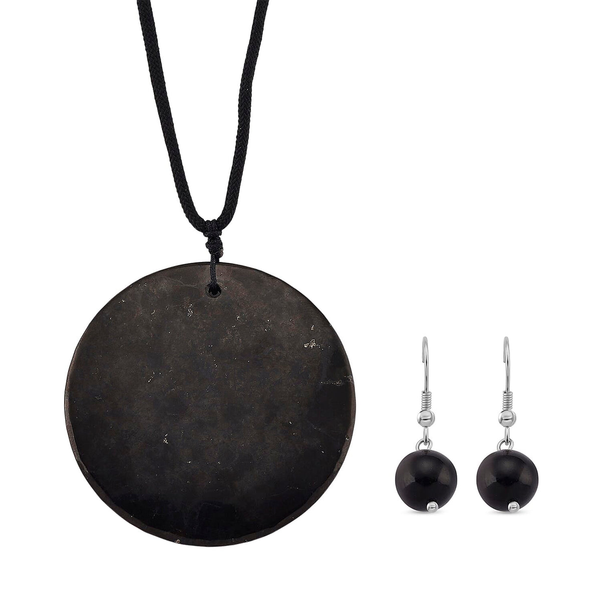2 Piece Set - Natural Shungite Stone Necklace (Size 30 NE-Adjust) and Dangling Push Back Earring 110.00 Ct. 4412205 0