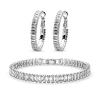 2 Piece Set - Simulated Diamond Bracelet (Size 7.5) and Hoop Earrings in Silver Tone
