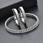 2 Piece Set - Simulated Diamond Bracelet (Size 7.5) and Hoop Earrings in Silver Tone