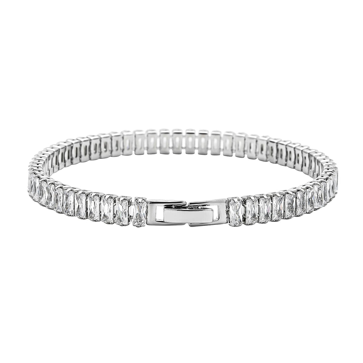 2 Piece Set - Simulated Diamond Bracelet (Size 7.5) and Hoop Earrings in Silver Tone 4074414 8