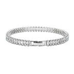 2 Piece Set - Simulated Diamond Bracelet (Size 7.5) and Hoop Earrings in Silver Tone