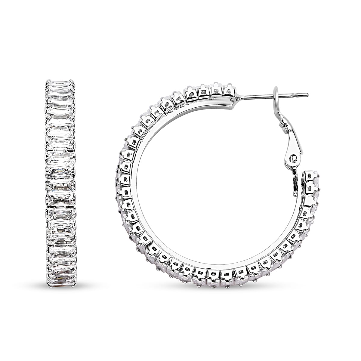 2 Piece Set - Simulated Diamond Bracelet (Size 7.5) and Hoop Earrings in Silver Tone 4074414 14