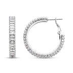 2 Piece Set - Simulated Diamond Bracelet (Size 7.5) and Hoop Earrings in Silver Tone