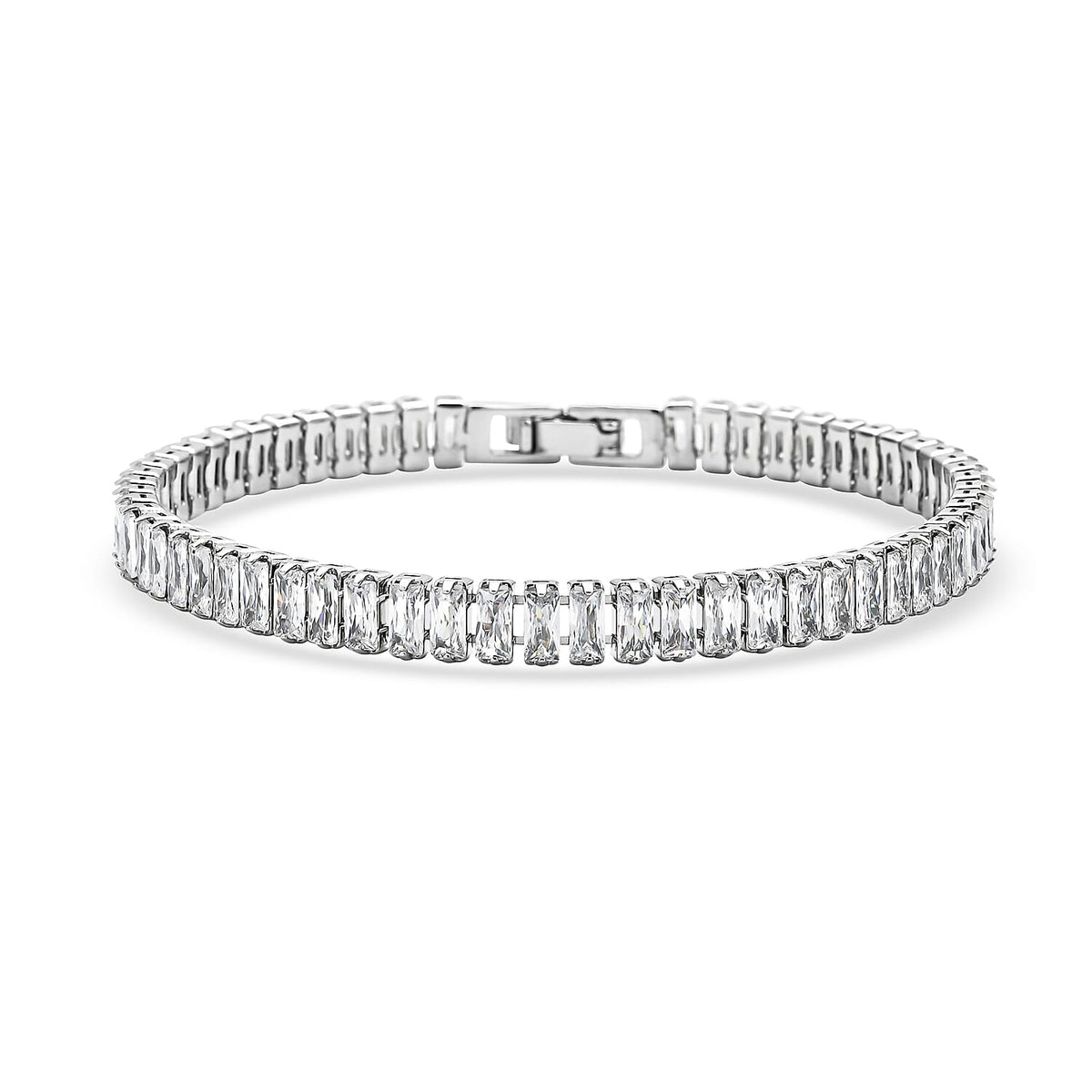 2 Piece Set - Simulated Diamond Bracelet (Size 7.5) and Hoop Earrings in Silver Tone 4074414 5