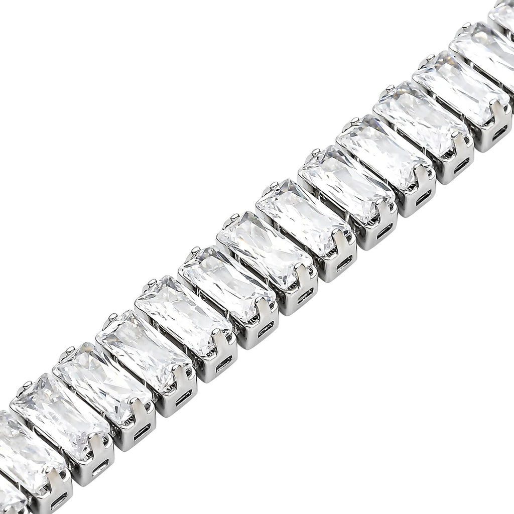 2 Piece Set - Simulated Diamond Bracelet (Size 7.5) and Hoop Earrings in Silver Tone