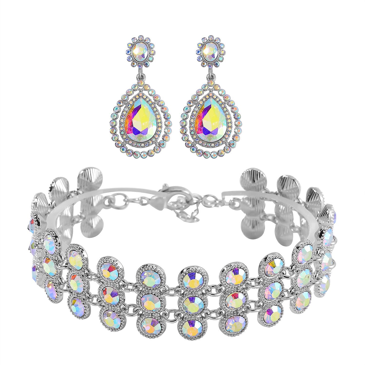 2 Piece Set - Mystic White Austrian Crystal Bracelet (Size 7.5-2) and  Dangle Earrings 4233993 0