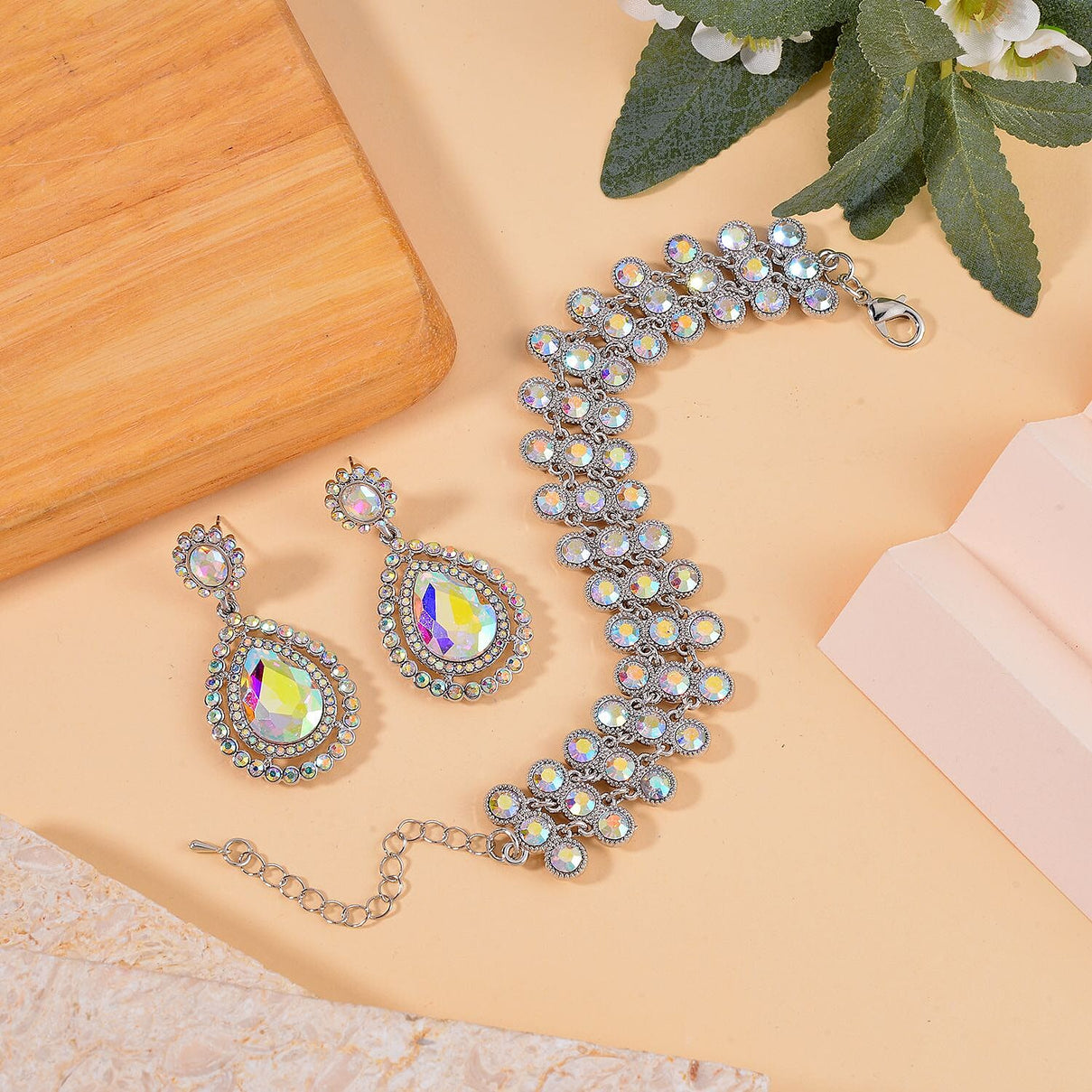 2 Piece Set - Mystic White Austrian Crystal Bracelet (Size 7.5-2) and  Dangle Earrings 4233993 1