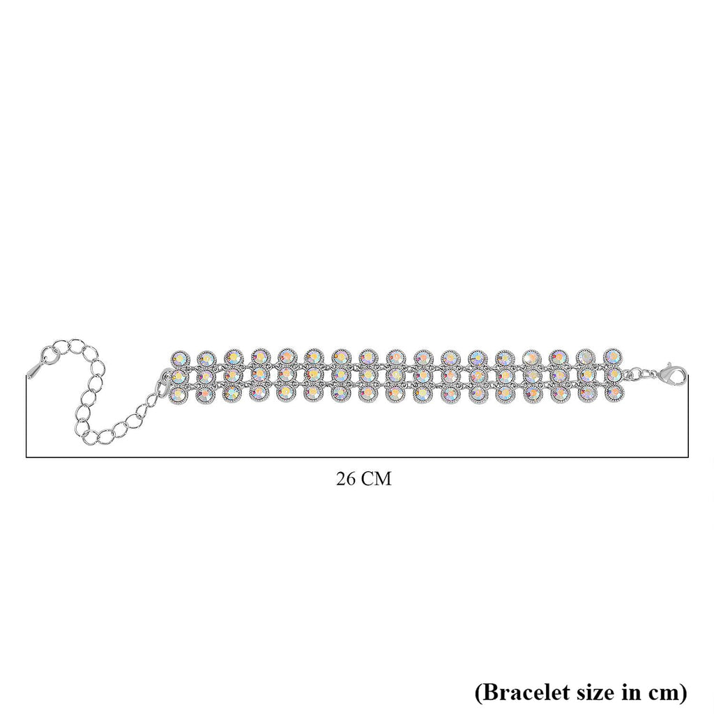 2 Piece Set - Mystic White Austrian Crystal Bracelet (Size 7.5-2) and  Dangle Earrings