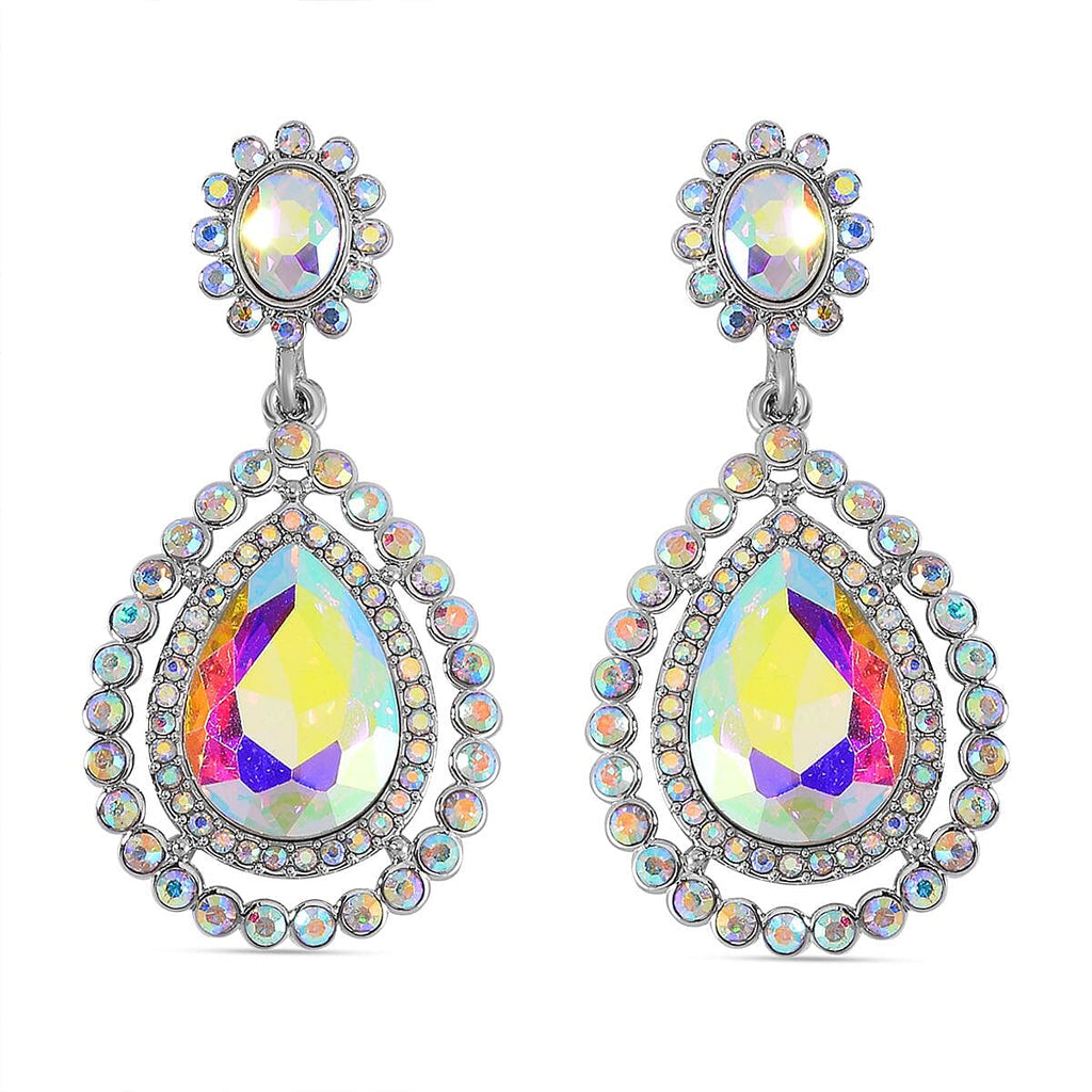 2 Piece Set - Mystic White Austrian Crystal Bracelet (Size 7.5-2) and  Dangle Earrings