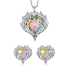 2 Piece Set -  Simulated Mystic White Austrian Crystal & White Austrian Crystal Heart Necklace (Size 20-2) and Earrings