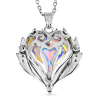 2 Piece Set -  Simulated Mystic White Austrian Crystal & White Austrian Crystal Heart Necklace (Size 20-2) and Earrings