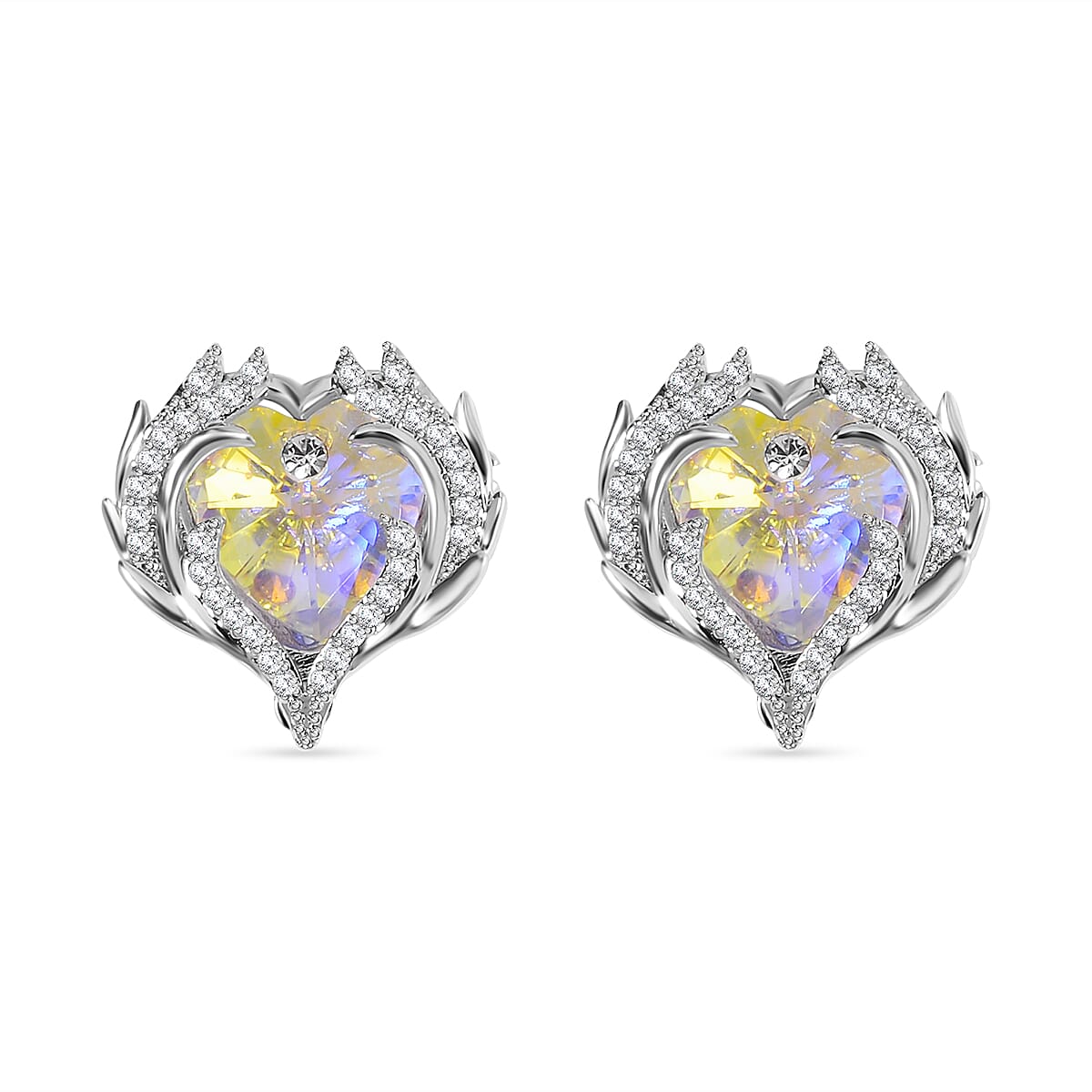 2 Piece Set -  Simulated Mystic White Austrian Crystal &amp; White Austrian Crystal Heart Necklace (Size 20-2) and Earrings 4249431 6