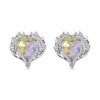 2 Piece Set -  Simulated Mystic White Austrian Crystal & White Austrian Crystal Heart Necklace (Size 20-2) and Earrings