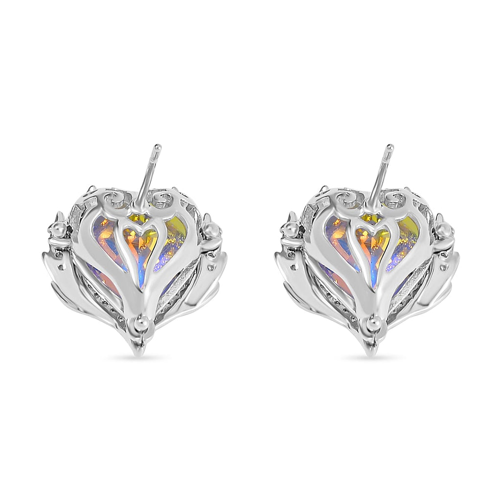 2 Piece Set -  Simulated Mystic White Austrian Crystal & White Austrian Crystal Heart Necklace (Size 20-2) and Earrings