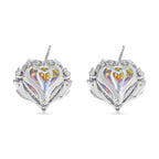 2 Piece Set -  Simulated Mystic White Austrian Crystal & White Austrian Crystal Heart Necklace (Size 20-2) and Earrings