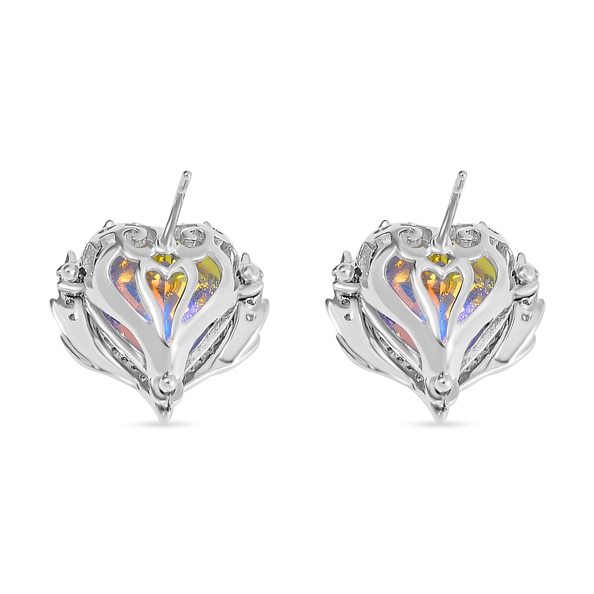 2 Piece Set -  Simulated Mystic White Austrian Crystal &amp; White Austrian Crystal Heart Necklace (Size 20-2) and Earrings 4249431 8