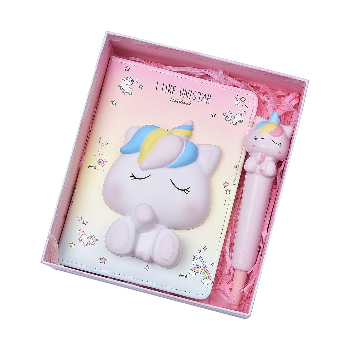 2 Piece Set - Squishy Toy Unicorn Notebook and Pen - Pink, Yellow and Blue 6717286 0