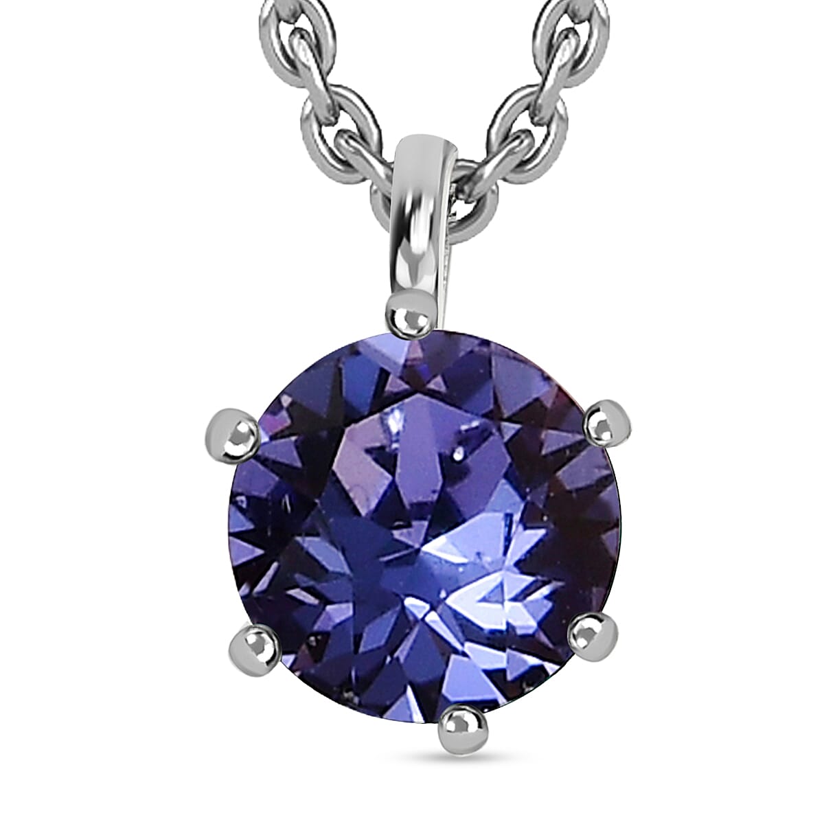 2 Piece Set - Tanzanite Austrian Crystal Ring &amp; Pendant in Sterling Silver with Stainless Steel Chain (Size 20) 3.32 Ct. 4166198 6