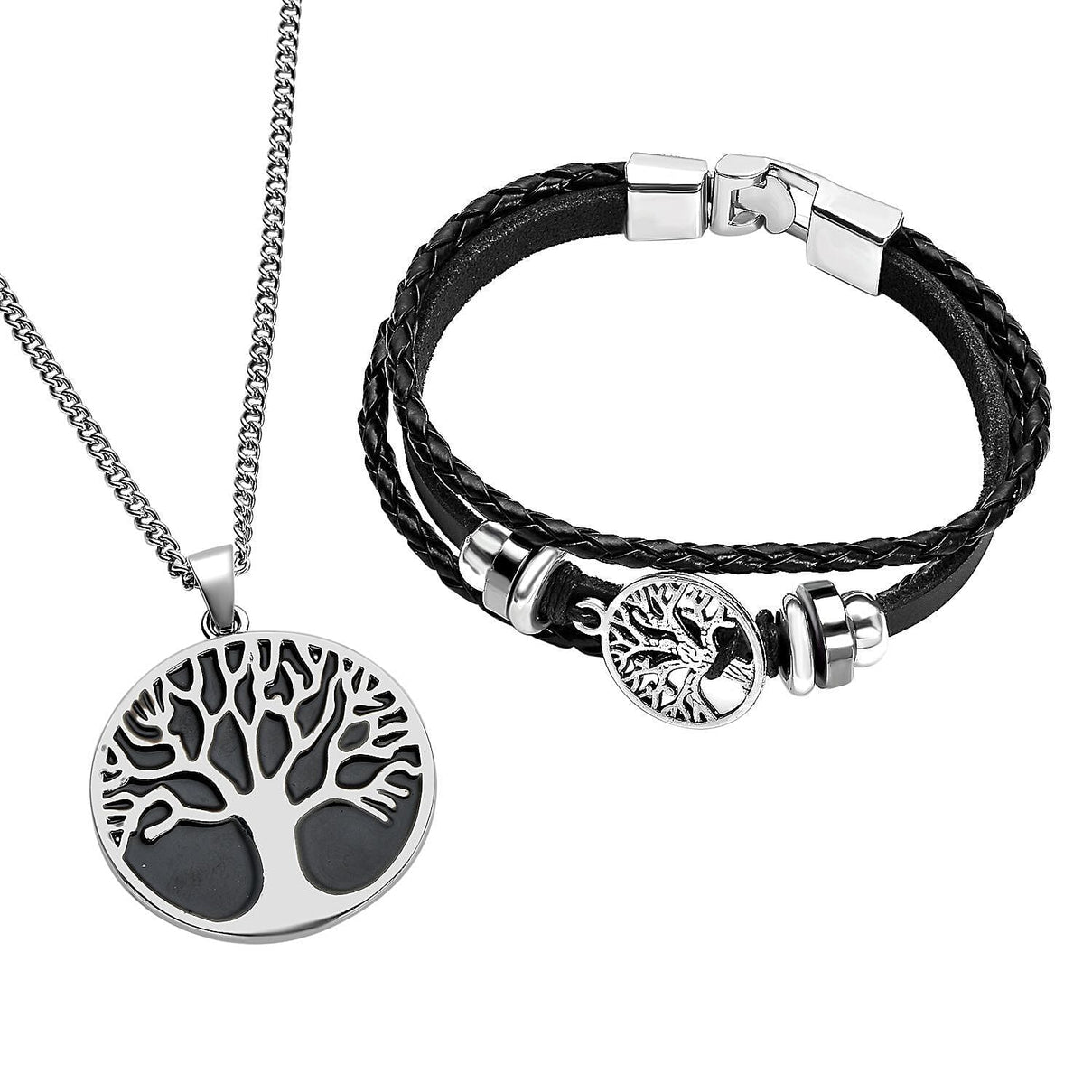 2 Piece Set - Tree of Life Enamelled Necklace (Size 28-2 Ext.) and Genuine Leather Bracelet (Size 8) with Lobster Clasp 4110050 0