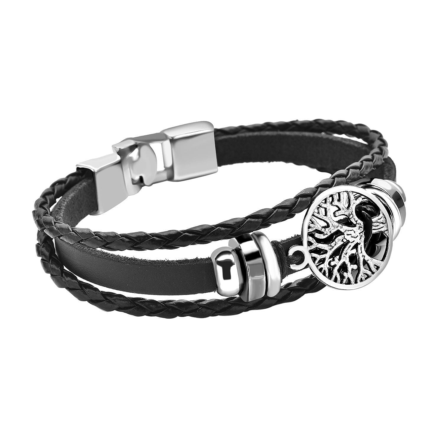 2 Piece Set - Tree of Life Enamelled Necklace (Size 28-2 Ext.) and Genuine Leather Bracelet (Size 8) with Lobster Clasp 4110050 5