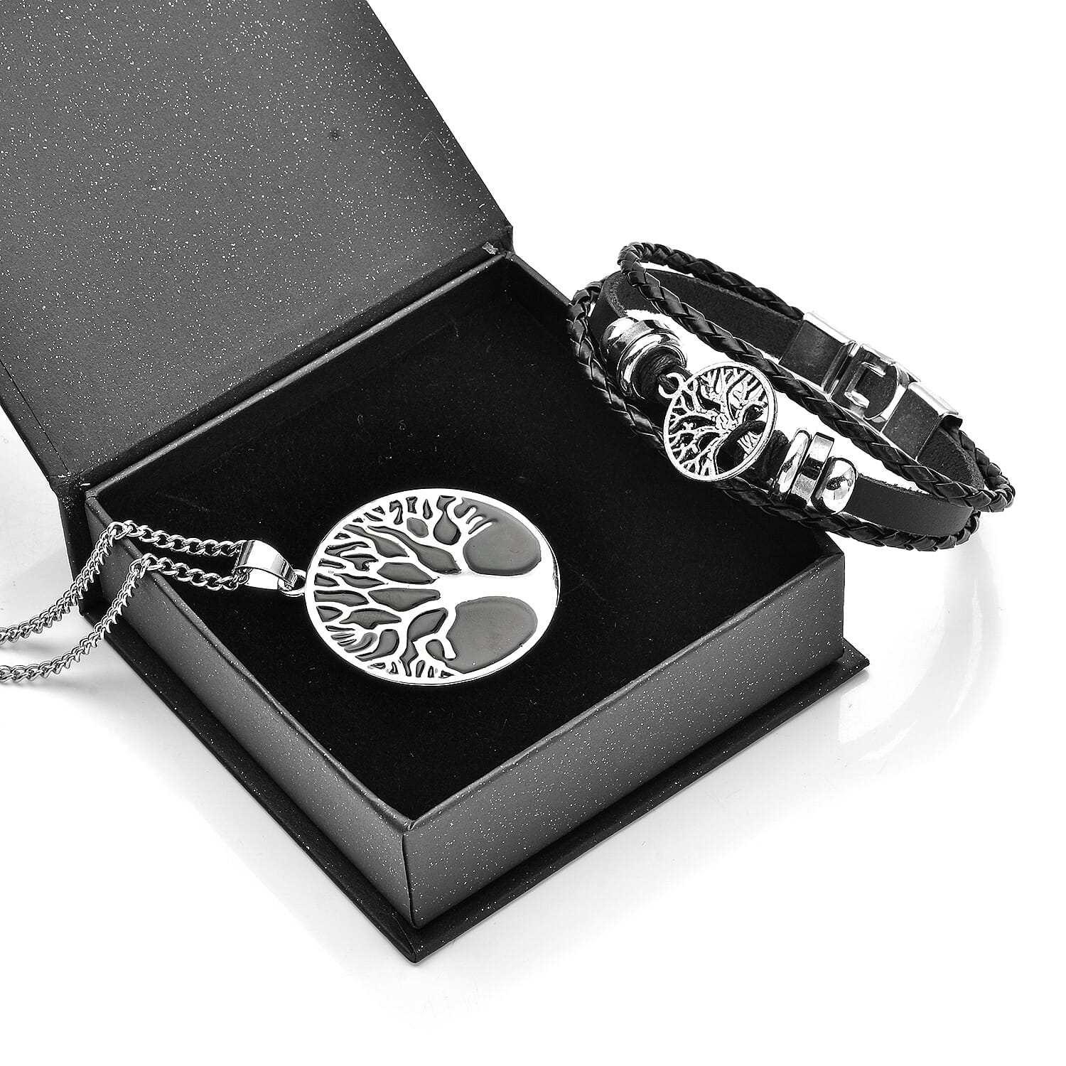 2 Piece Set - Tree of Life Enamelled Necklace (Size 28-2 Ext.) and Genuine Leather Bracelet (Size 8) with Lobster Clasp 4110050 7