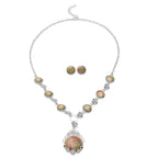 2 Piece Set - Unakite Station Necklace (Size 20) and Stud Earrings in Silver Tone