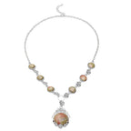 2 Piece Set - Unakite Station Necklace (Size 20) and Stud Earrings in Silver Tone