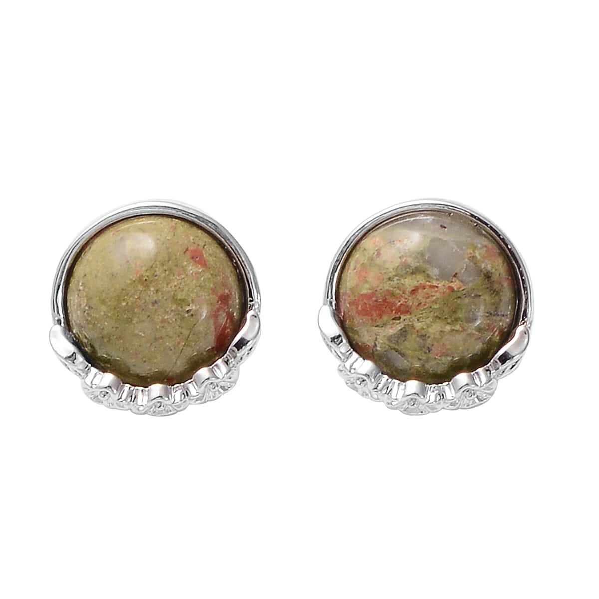 2 Piece Set - Unakite Station Necklace (Size 20) and Stud Earrings in Silver Tone 4045150 6