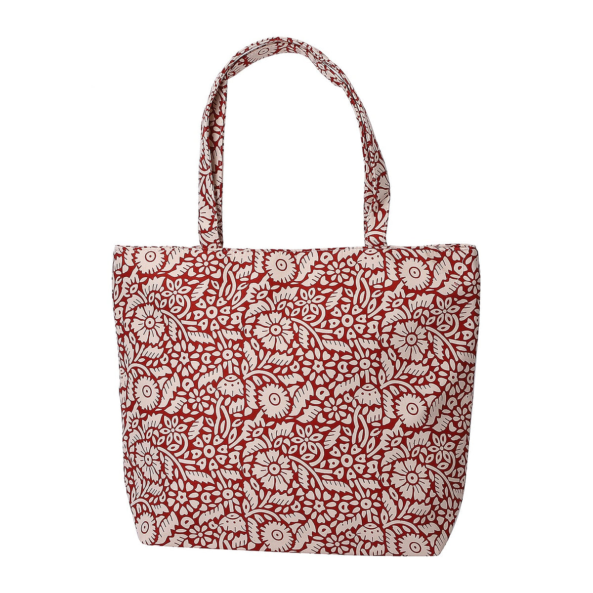2 Piece Set - Floral Pattern Handbag and Hat with Zipper Closure - Red and White 6260299 2
