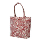 2 Piece Set - Viscose Handbag Floral Matching Stripe Pattern Hat & Tote Bag with Zipper Closure - Red & White