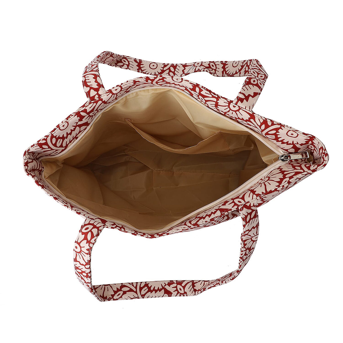 2 Piece Set - Floral Pattern Handbag and Hat with Zipper Closure - Red and White 6260299 5