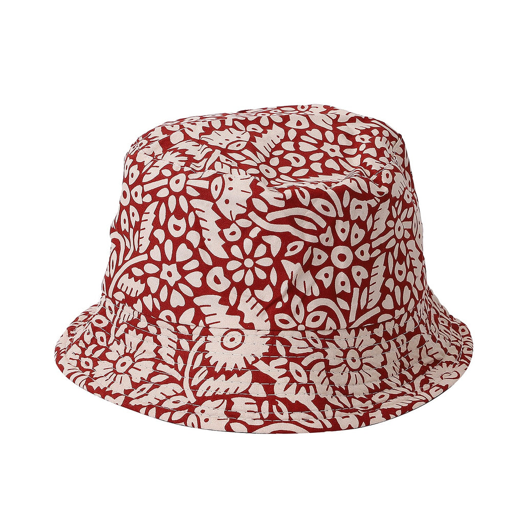 2 Piece Set - Viscose Handbag Floral Matching Stripe Pattern Hat & Tote Bag with Zipper Closure - Red & White