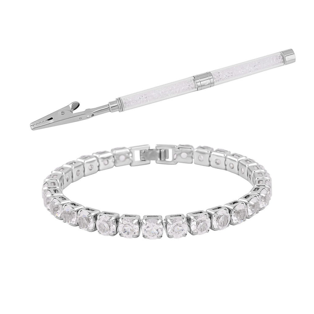 2 Piece Set -  White Austrian Crystal Bracelet (Size 7.5 with Bracelet Buddy)