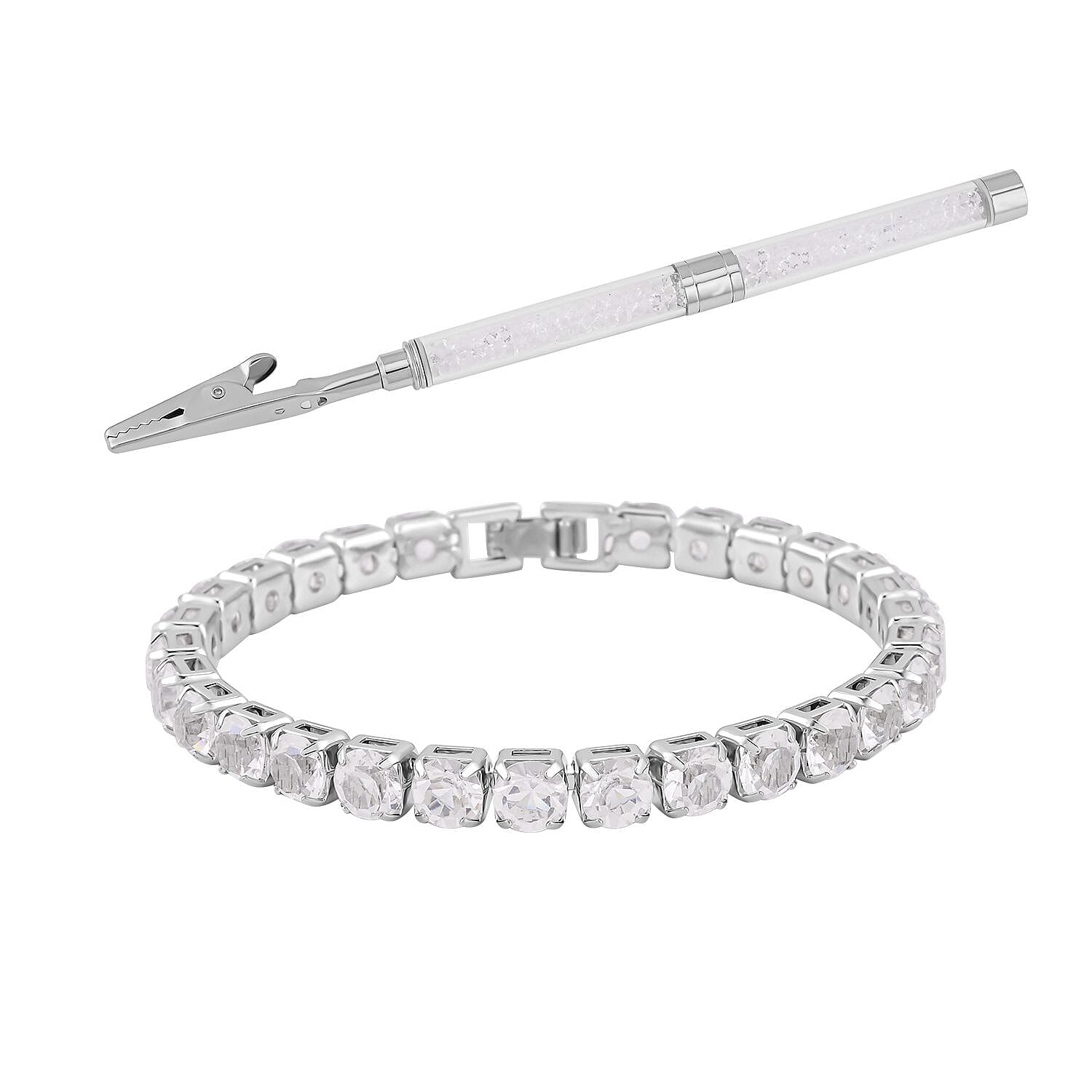 2 Piece Set -  White Austrian Crystal Bracelet (Size 7.5 with Bracelet Buddy) 4128220 0