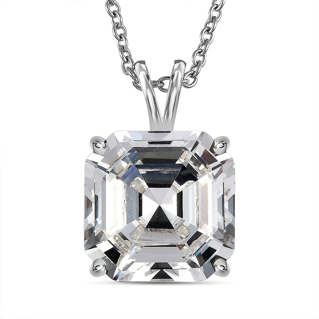 White Austrian Crystal Solitaire Sterling Silver Pendant with Free Chain (Size 20) with Lobster Clasp