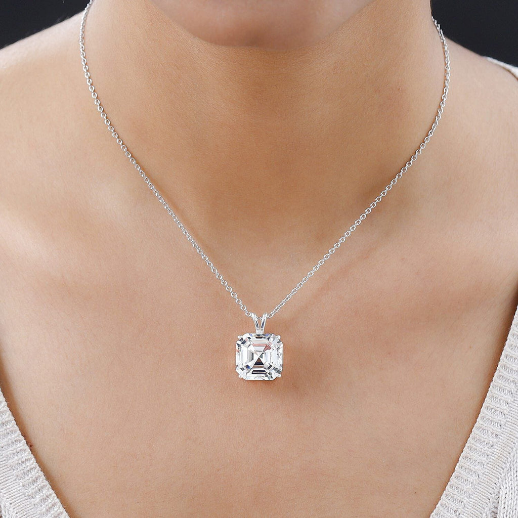 White Austrian Crystal Solitaire Sterling Silver Pendant with Free Chain (Size 20) with Lobster Clasp