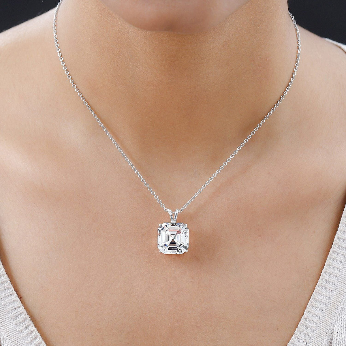 White Austrian Crystal Solitaire Sterling Silver Pendant with Brass Chain (Size 20) with Lobster Clasp 4401222 1