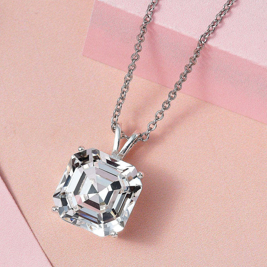 White Austrian Crystal Solitaire Sterling Silver Pendant with Free Chain (Size 20) with Lobster Clasp