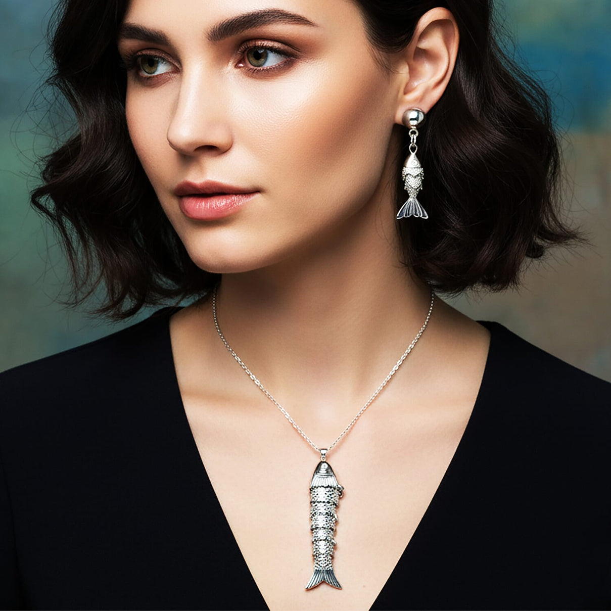 2 Piece Set - White Crystal Fish Earring with Push Back &amp; Pendant with Chain (Size 20 - 2 Ext) in Silver Colour Tone 4415236 3