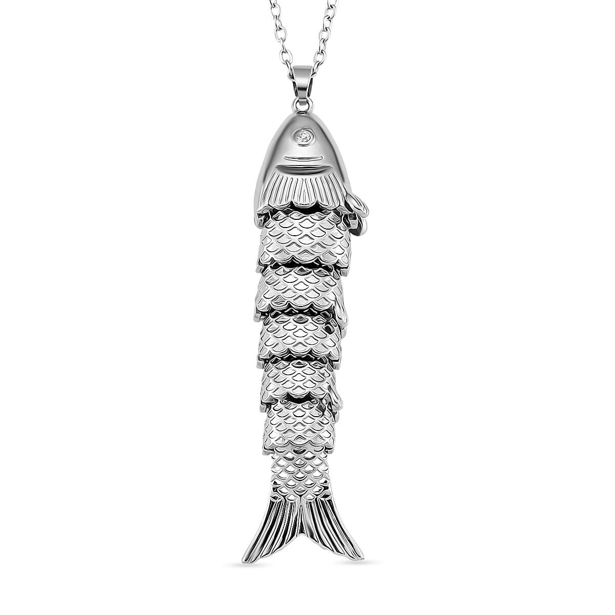 2 Piece Set - White Crystal Fish Earring with Push Back &amp; Pendant with Chain (Size 20 - 2 Ext) in Silver Colour Tone 4415236 4