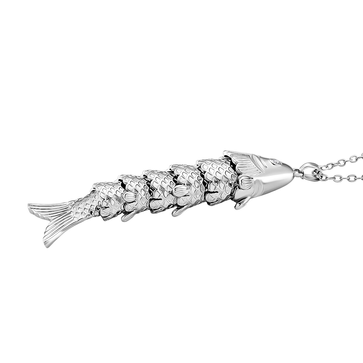 2 Piece Set - White Crystal Fish Earring with Push Back &amp; Pendant with Chain (Size 20 - 2 Ext) in Silver Colour Tone 4415236 5