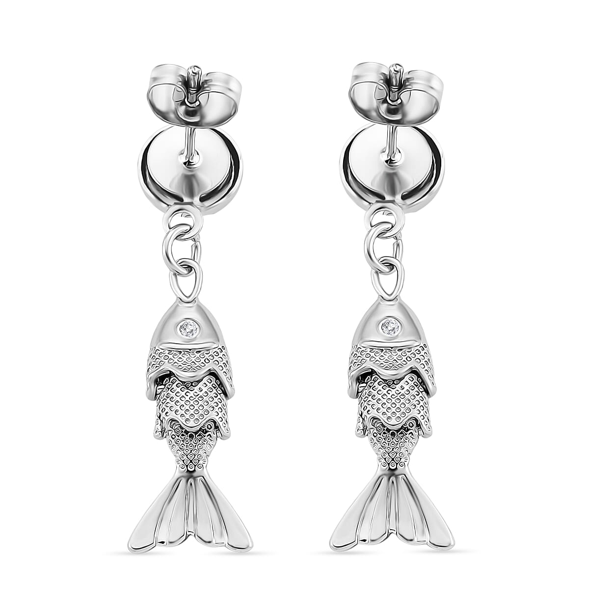 2 Piece Set - White Crystal Fish Earring with Push Back &amp; Pendant with Chain (Size 20 - 2 Ext) in Silver Colour Tone 4415236 7