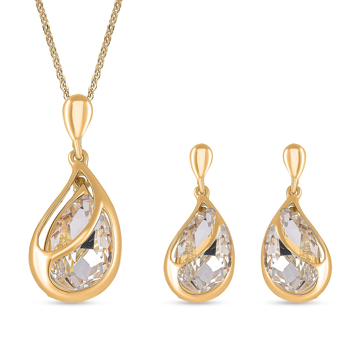 2 Piece Set - White Crystal Necklace (Size - 20-2 Ext) &amp; Earrings with Push Back 4282986 0