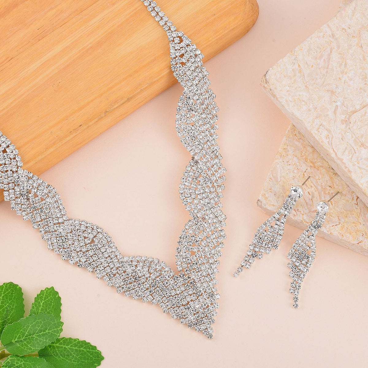 2 Piece Set - Austrian White Crystal Necklace (Size 20-2 inch Ext.) and Earrings in Silver Tone 4218931 1