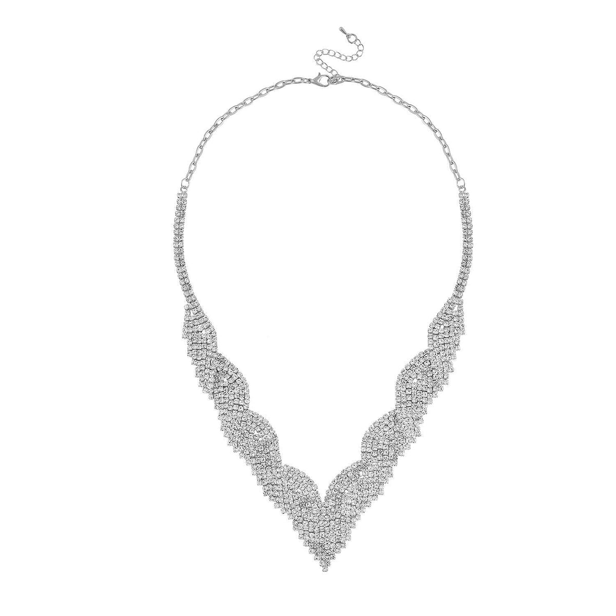 2 Piece Set - Austrian White Crystal Necklace (Size 20-2 inch Ext.) and Earrings in Silver Tone 4218931 2