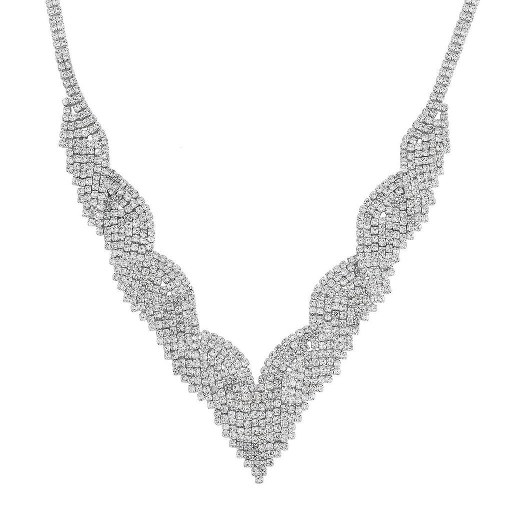 2 Piece Set - Austrian White Crystal Necklace (Size 20-2 inch Ext.) and Earrings in Silver Tone