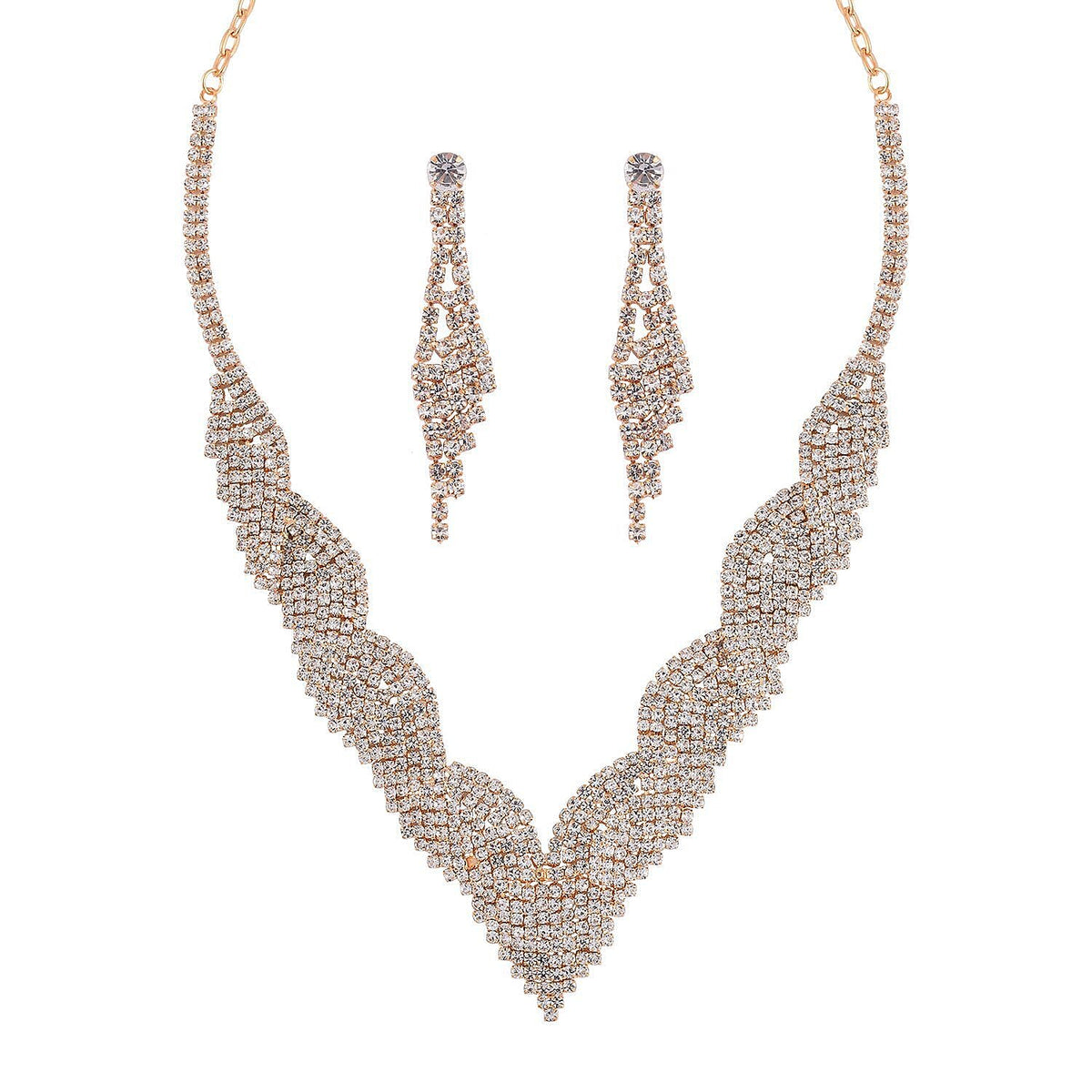 2 Piece Set - Austrian White Crystal Necklace (Size 20-2 inch Ext.) and Earrings in Gold Tone 4218932 0